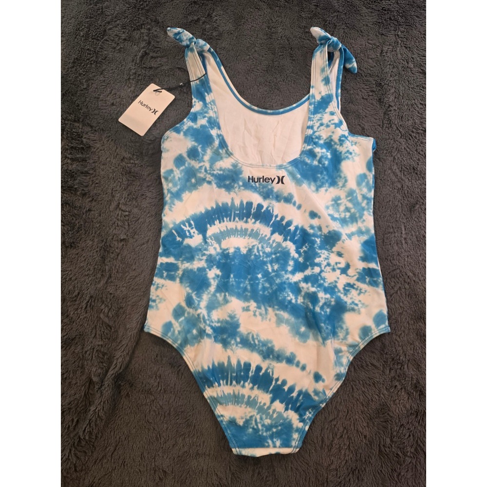 Hurley Girls Blue Lagoon Tie‎ Dye One Piece Swimsuit UPF 50+ Size L 12-13